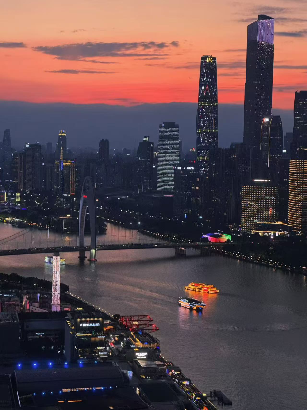Guangzhou skyline and Pearl River at night