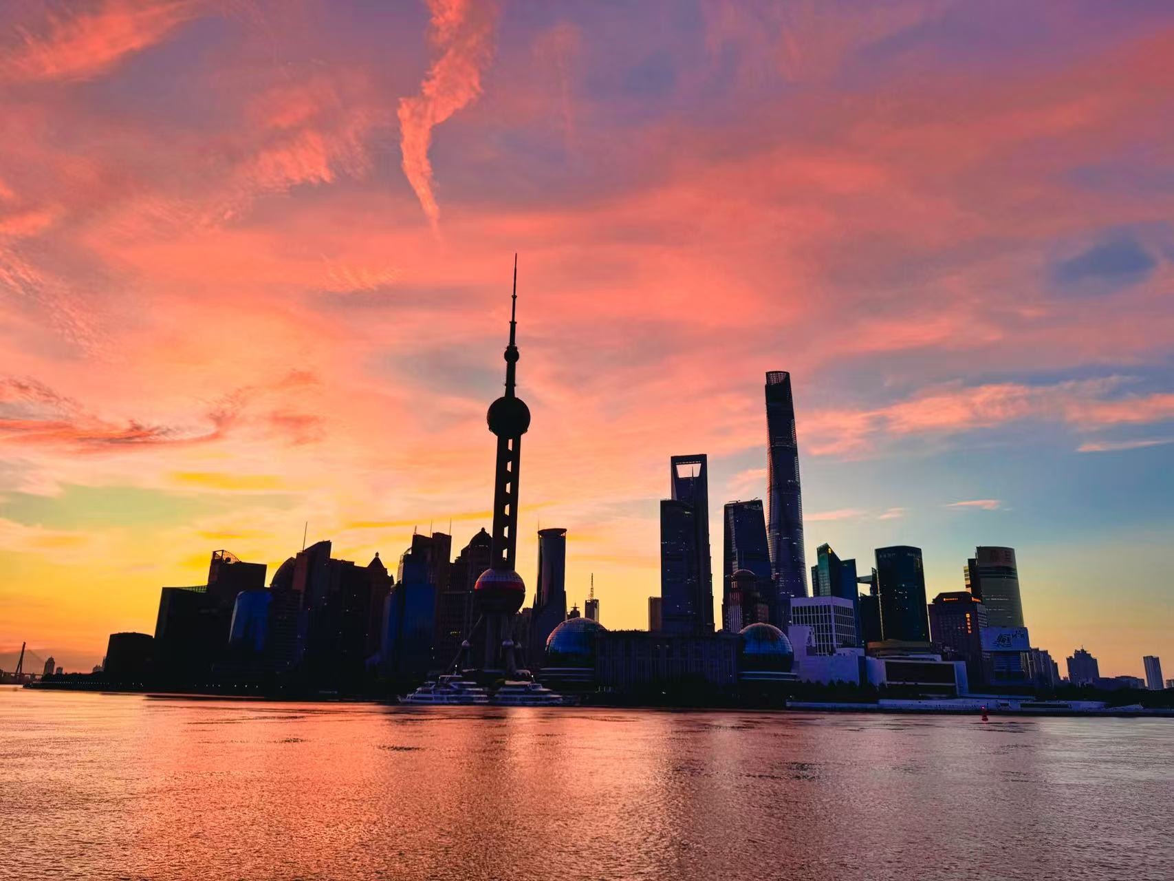 Shanghai skyline at sunset