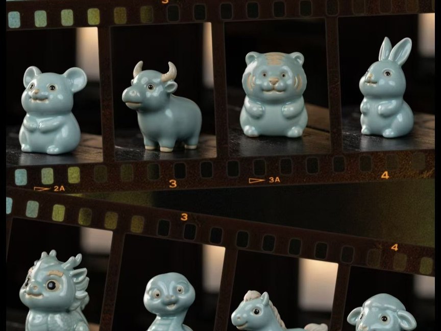Ru-style porcelain figures representing animals of the Chinese zodiac